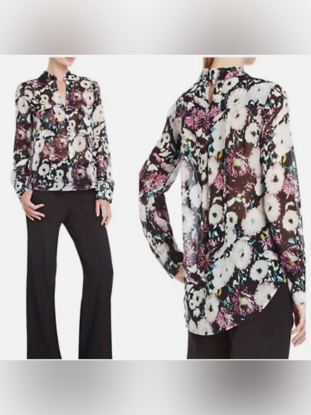 BCBG MAXAZRIA TOP
SHIRT BLOUSE BLACK WHITE PINK
EMMA Sheer Floral Blouse